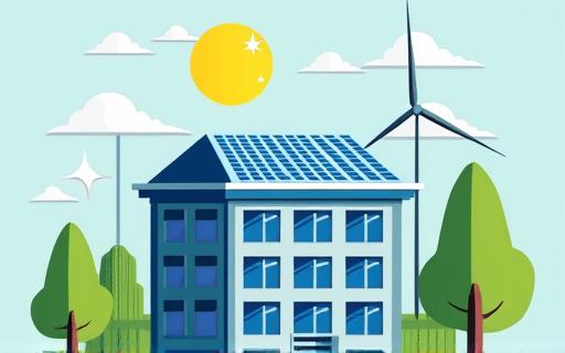 ソーラーパネルとエコフレンドリーな建物のイラスト